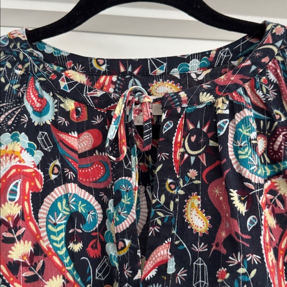 LOFT Colorful Shimmer Paisley Print Top - Picture 10 of 11
